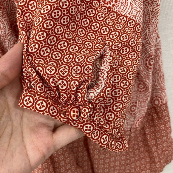 Jones New York Red Tan Patterned 3/4 Sleeve Peasant Popover Blouse 1X Soft Rayon - Picture 9 of 11